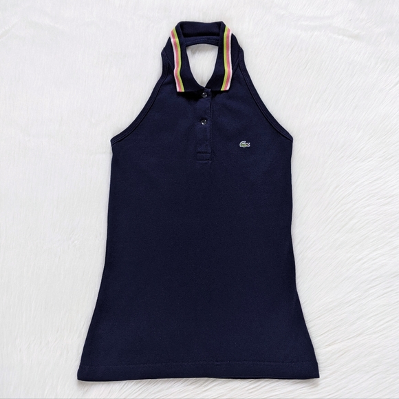 Lacoste Navy Blue Tennis Racket Embroidered Halter Neck Tank Top - Picture 11 of 11